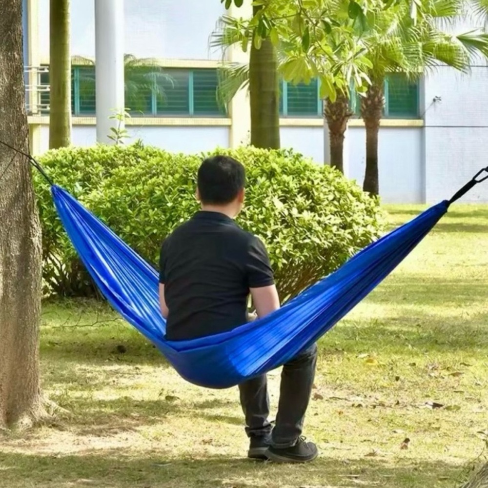 New Camping Hammock with Two Tree Straps - Blue - with Blue Storage Bag